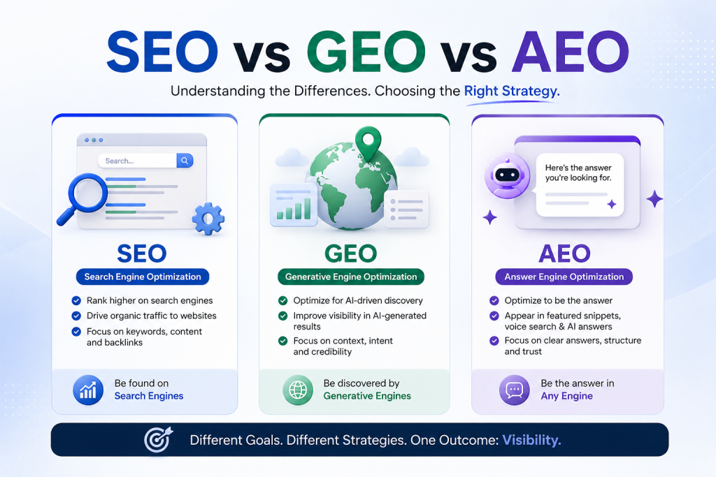 SEO vs GEO vs AEO